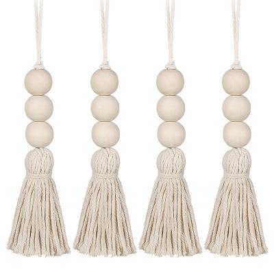 China Simple 36cm Bohemian Style Cotton Rope Tassel Beaded Door Pendant Kids Cabinet Wall Home Decoration for sale