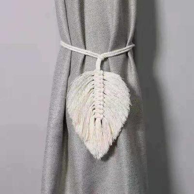 China Modern Single Curtain Strip in 6 Colors Bohemian Leaves Tassel Curtain Handmade Braided Loop 80cm Leaves Tying Rope for sale