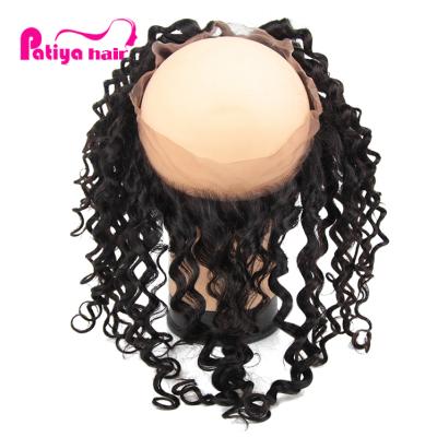China With free shipping online shopping elastic band ear to ear lace closure 360 deep wave loop pre-plucked 360 frontal closure for sale