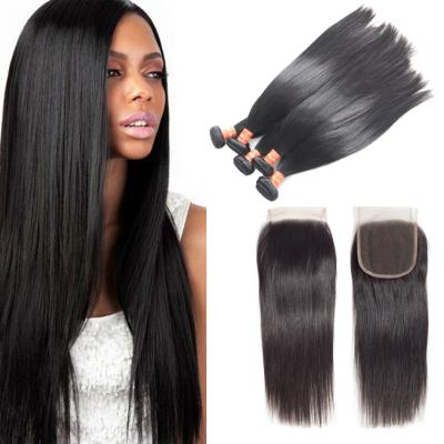China High Grade Silky Straight Wave 9A Mink Virgin Brazilian Straight Hair Weave Bundles With Swiss Lace Closure 4x4 13x4 Frontal for sale