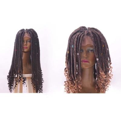 China GYPSY 12inch GYPSY brown color curly ending passion twist braided afro faux locs short cute synthetic hair front lace wigs for women for sale