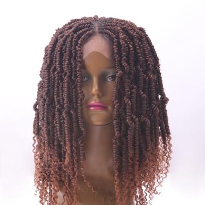 China Kinky Curl 20inch #T30 brown color bomb passion twist glance kinky curly dreadlock braiding synthetic fiber hair front lace wigs vendor for sale
