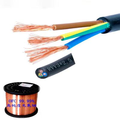 China Oxygen-free copper Three-core power cable RVV3*2.5mm2 1.5 mm2 2.5 mm2 Multiple sizes available electric cable wire 2.5mm exterior for sale