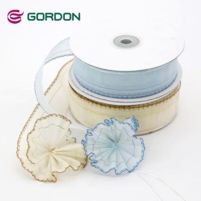 China Stripe Gordon 5/8 Inch Sheer Organza Polyester Mesh Fabric for sale
