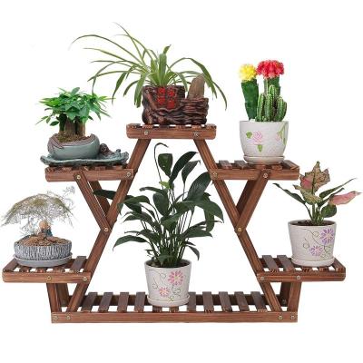 China Adjustable Wooden Triangular Plant Shelf Rack Flower Display Rack Storage Rack Tiered Pots for Indoor Outdoor Li for sale