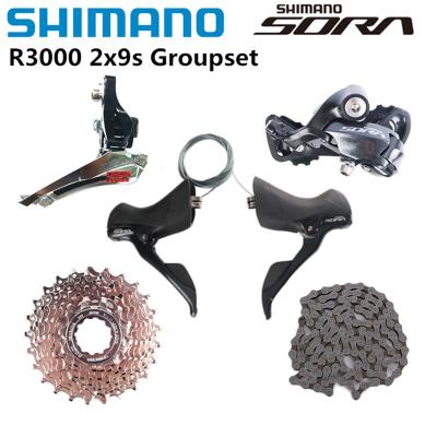 China Aluminum Shimano SORA R3000 2x9s Groupset Front Rear Derailleur SS/GS Cassette HG400 9 Speed NC HG53 Road Bike Bicycle Set for sale