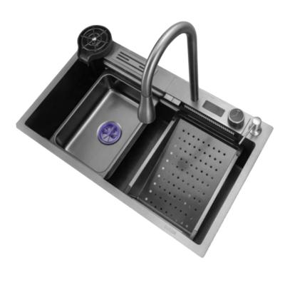 China With Faucet 2023 High End Single Kitchen Sink Digital Display Large Waterfall Kitchen Sink for sale