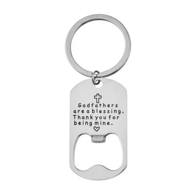 China Godfathers Stainless Steel Baptism Key Chain Dogtag Stainless Steel Bottle Opener Custom Blessing Key Chains for sale