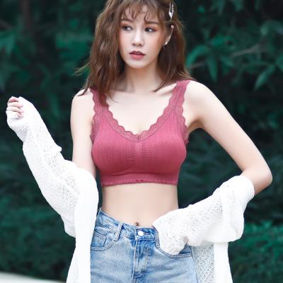 China QUICK DRY Cheap Women Bralette Bra Girls Removed Cup Lingerie V Neck Wireless Underwear Soft Thin Lace Bra for sale