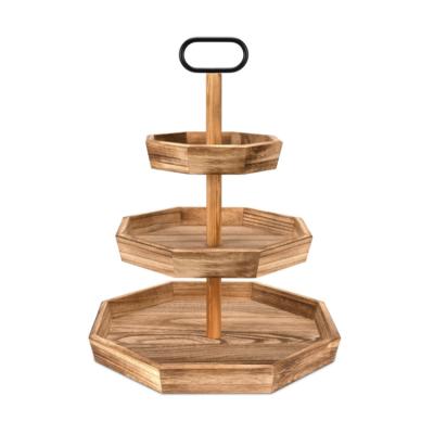 China Eco-Freindly Plant Party Decor 3 Tier Rustic Wood Tray Wooden Tiered Tray for sale
