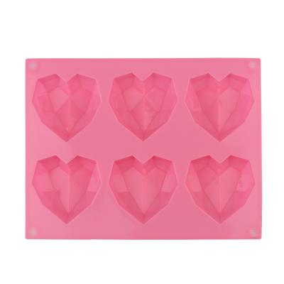 China Diamond Love Heart Shape Mold Viable Bun 6 Hole Tool Silicone Mousse Cake Baking Mold for sale