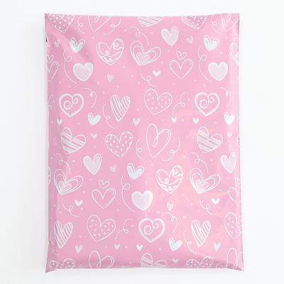 China Recyclable Eco Friendly Custom Logo Pink Full Leaf Printing Messenger Bags Biodegradable Shipping Bags For Packaging Clothes Hair Extension for sale