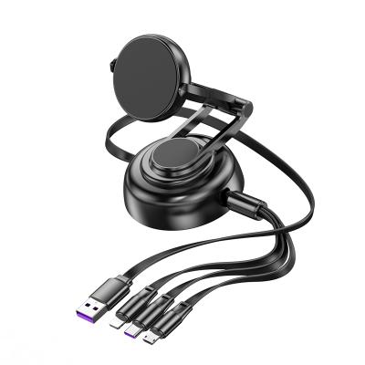 China Bracket Can Rotate 360 Degree New Arrival Micro 3 In 1 Usb Retractable Charging Cable With Magnetic Car Charging Mount For Android/Iphone/Type-C Charging for sale