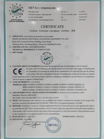 CE - Jining Haohong Industrial And Mining Equipment Co., Ltd.
