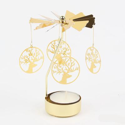 China Home Decoration Trotting Horse Lamp Living Room Decoration Gold Mount Candle Holders Spinning Candlestick Metal Transfer Windmill for sale
