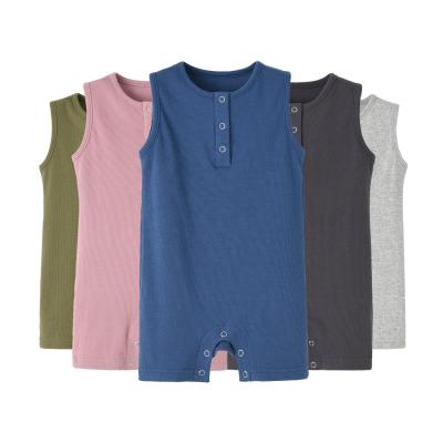 China Long Sleeve Baby Boy's Rompers Overall Summer Sleeveless Elastic Baby Ribbed Romper Organic Cotton Clothing For Babies Baby Basic Clothes for sale