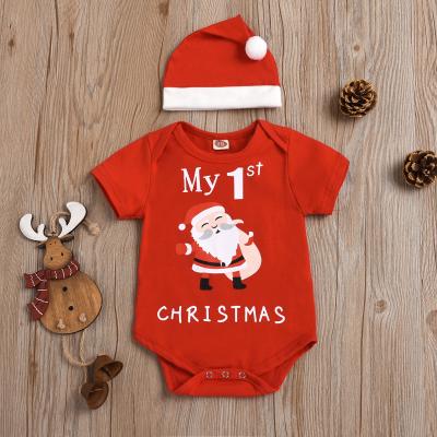 China Christmas Toddler Infant Baby Clothes Grandpa Christmas Printed Romper Jumpsuit With Hat Christmas Gift Set for sale