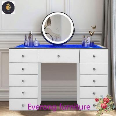 China Modern Best Selling Contemporary led bedroom Furniture Mirrored 7 Drawer Dressing Table In white mirror for sale
