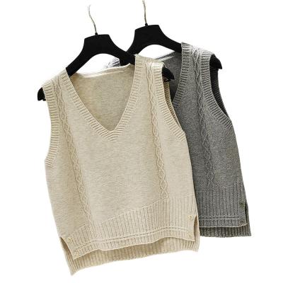 China 2023 Anti-Wrinkle Spring Custom Sleeveless V-Neck Twist Knitted Women's Vest Sweater for sale