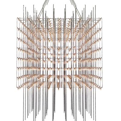 China High quality creative simple American creative Nordic modern cube chandelier stainless steel hotel library style modern led pendant light for sale