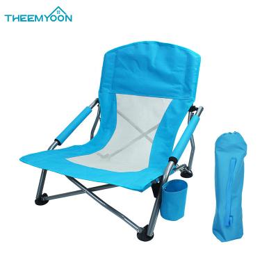 China Outdoor Camping Portable Folding Easy-Carrying Aluminum Beach Chairs Low Sit With Cup Holder for sale
