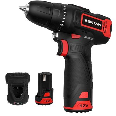 China VERTAK 12V 0.8-10mm Li-ion Battery 2 Variable Speed Augers Handheld Cordless Power Drill for sale