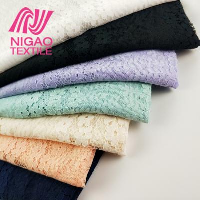 China Wholesale Women Shrink-Resistant Beautiful Soft Breathable Nylon Cotton Lace Knitting Fabric In Stock For Dress for sale