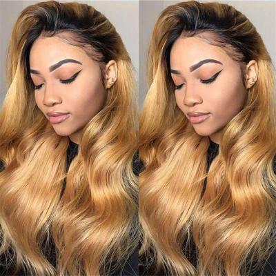 China Body Wave 1B/27 Ombre Wig Ombre Highlight 13x4 Lace Front Human Hair Wigs Preplucked Brazilian Remy Orange Colored Middle Part Wig for sale