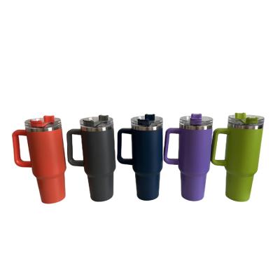 China Sustainable New style wholesale multiple colors powder coated travel coffee mugs stainless steel outdoor 40oz tumbler with handle and straw for sale