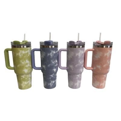 China Sustainable Ready to ship H2.0 Outdoor Camping Quencher Tumbler cups Stainless steel Tie Dye 40oz Tumbler mugs with handle and straw for sale