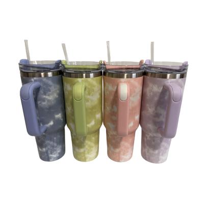 China Sustainable wholesale vacuum insulated Peach Wisteria Citron Ocean Tie Dye Travel Tumbler 40oz Travel mugs with Handle and Straw for sale