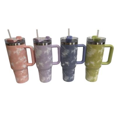 China Sustainable 40oz double wall Ocean Blue mugs water bottle Vacuum Insulated H2.0 Tie-Dye Stainless Steel Tumbler with Handle for sale
