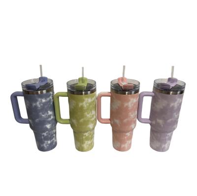 China Sustainable Peach Citron Wisteria outdoor camping cup mug water bottle 40oz Tie Dye H2.0 Quencher Tumbler with handle and straw for sale