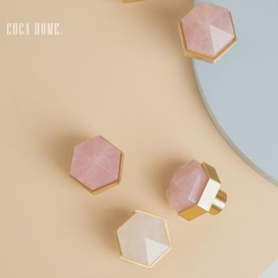 China CUCA Hexagon Crystal Drawer Handle Modern Brass Cabinet Handles Knobs Furniture Handles Home Decor Crystal Knob for sale