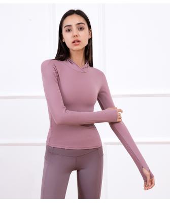 China Custom Women's Sports Long Sleeve Hooded Yoga Top ipretty QUICK DRY Ladies Yoga Tops Seamless Yoga Tops for sale