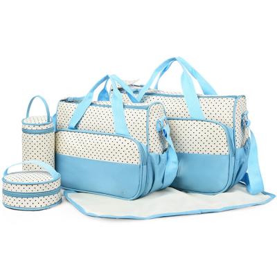 China Custom Multifunctional Fashionable Mummy Bag Large Capacity 5 Pieces Sets Diaper Tote Mummy Bag For Travel for sale