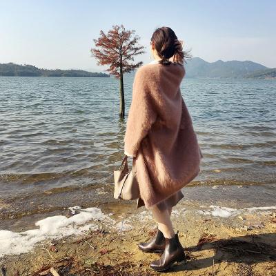 China Mink Turtle Neck Cashmere Sweater Dress With Winter Fluffy High Neck Women's Knit Loose Pullover Cashmere Sweater for sale