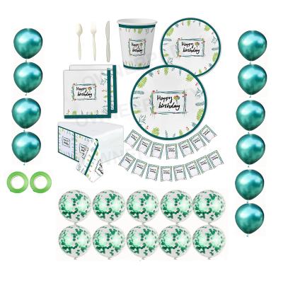 China Modern Paper Tableware Supplies Favor Tableware Set Jungle Greenery Birthday Party Pack for sale