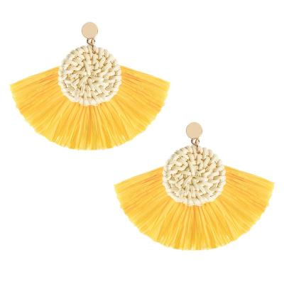 China BOHEMIA Rattan Tassel Natural Colorful Helix Shape Dangle Earrings Bohemian Dangle Earrings Female Handmade Statement Earrings for sale