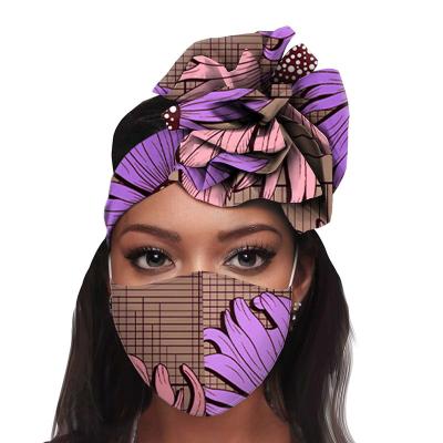 China Decorate Newest Fashion 2 Pcs Set African Print Wax Ankala Wraps Head Scarf Hair Accessories Headband for sale