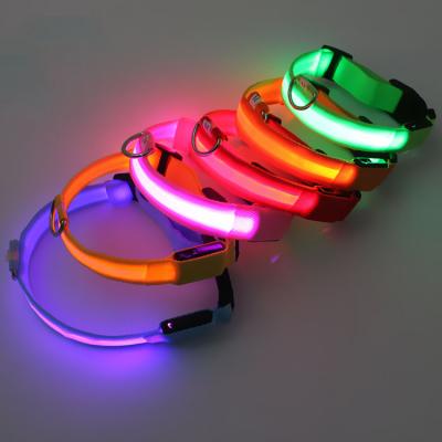 China Lights Up LED Flash Adjustable Nylon Dog Collar Assorted Color XS/S/M/L/XL Without Batteries for sale
