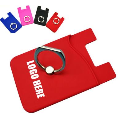 China Wholesale and Custom Silicone Cell Phone Card Holder with Ring Silicone Phone Wallet with Ring Holder 86*56*5MM for sale