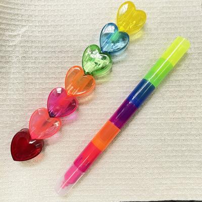 China Promotional Markers & Highlighter Bars Wholesale 6 in 1 Heart Shape Pen For School Office Stationery Highlighter Bar Supplies for sale