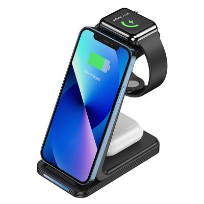 China Kingyou Mobile Phone Wireless Charging Station 3 in 1 Dock 15W Fast Charging for iPhone 13 12 11 X for iWatch 17th for Airpods 1-3 for sale