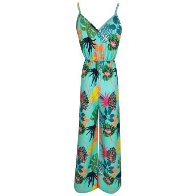 China Latest Arrival Breathable Summer Green Dress Sleeveless Floral Print Modern Luxurious Jump Suit for sale