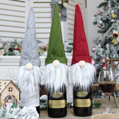China Merry Christmas party decoration fabric red wine bottle cover bags for christmas home decoration adornos de navidad for sale