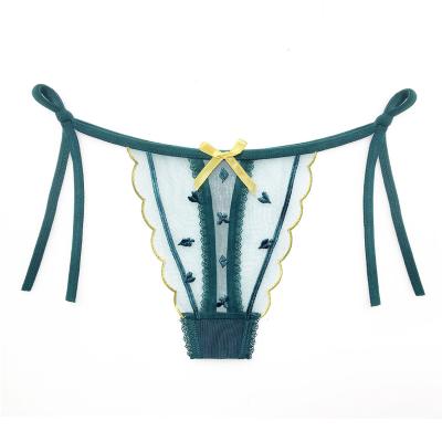 China INTIFLOWER 2246 panties girl low-rise lace-up mesh breathable embroidered sexy seduction ultra-thin oversized thong for sale