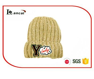 China Leisure young Winter Knit Hats With Patch Embroidered,Add White Wool for sale
