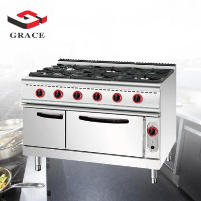 Chine Grace Commercial Food Service Kitchen Equipment Stainless Steel 6 Burner Gas Cooker Range with Oven GR-889 à vendre