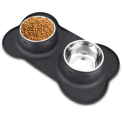 China Viable Dog Food Rolls Stainless Steel Pet Roll Cat Water with No-Spill and Non-Slip Feeder Dog Bowl Mat for sale